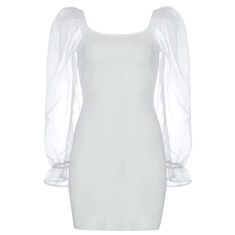 

High Quality Black Red White Long Mesh Bodycon Rayon Bandage Dress Elegant Evening Party Dress