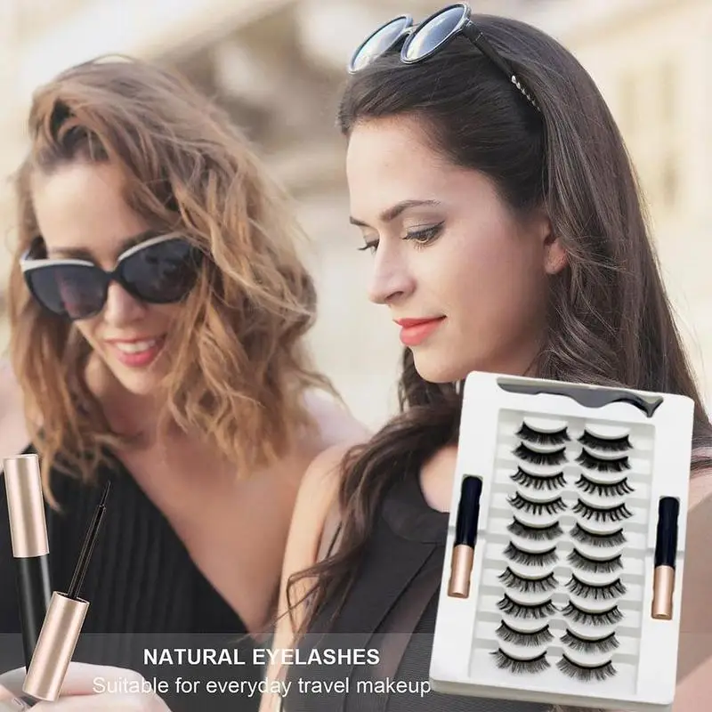 

10 Pcs False Eyelashes With Tweezers Cosmetic Set Makeup Eyeliner Liquid Magnetic Full Eyelashes Eyelashes Strip False T4W8