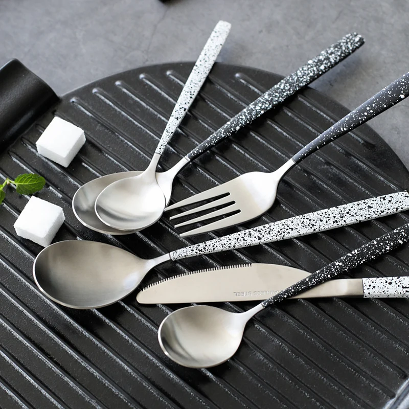 Матовая Сталь обеденная ложка набор столовых приборов золотистого ножи наборы