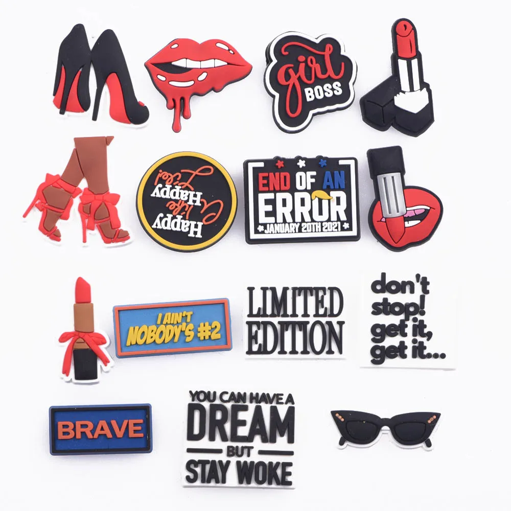 1pcs Queen Lipstick High Heels Pink Girl Croc Charms  for Shoes Decoration Accessories for Women Gifts