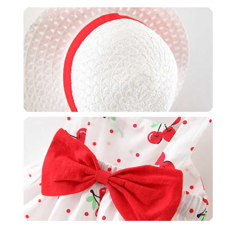 Summer Baby Girl Dress Toddler Girls Clothes 6-24 Months Sleeveless O-neck Print Floral Candy Color Bow Princess Dress With Hat