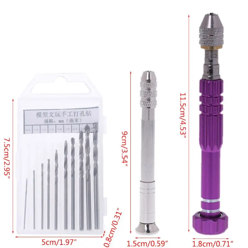 

New Colorful Drill Bit Aluminum Case Hand Drill + 10pcs Twist Drills Models Tool