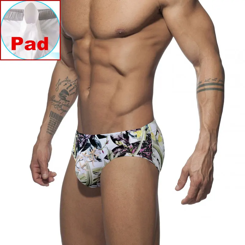 Мужские плавки для плавания с мешочком пениса мужские принтом в виде листьев и