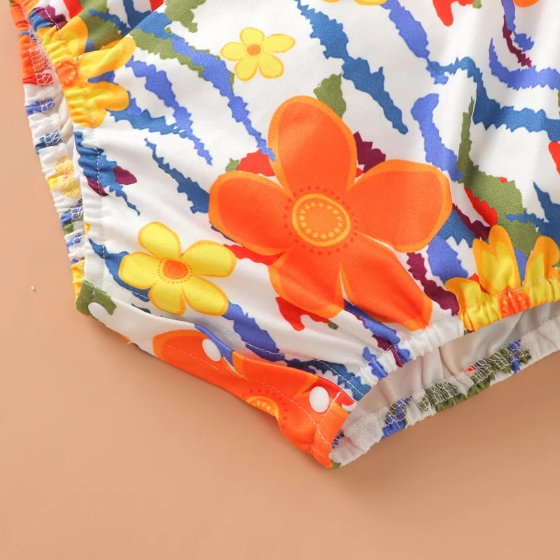 

Summer Baby Clothes Girl 2 Pcs Cotton Breathable Flower Print Short Sleeve Baby Girl Romper+headband Color Baby Bodysuit 0-24M