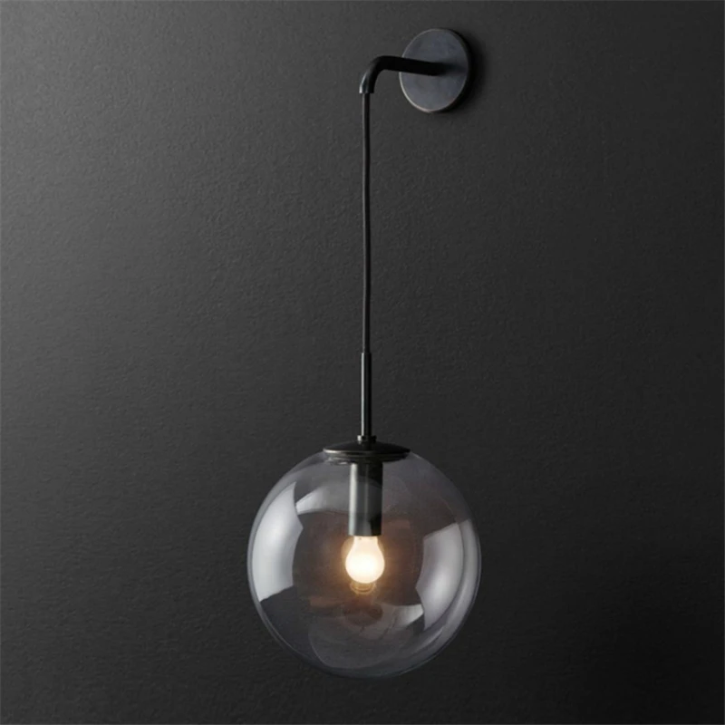 

Nordic Led Bedside Wall Lamp Modern Loft Smoke/Amber Glass Ball Indoor Sconce Living Room Stair Bedroom Home Wall Lights Fixture