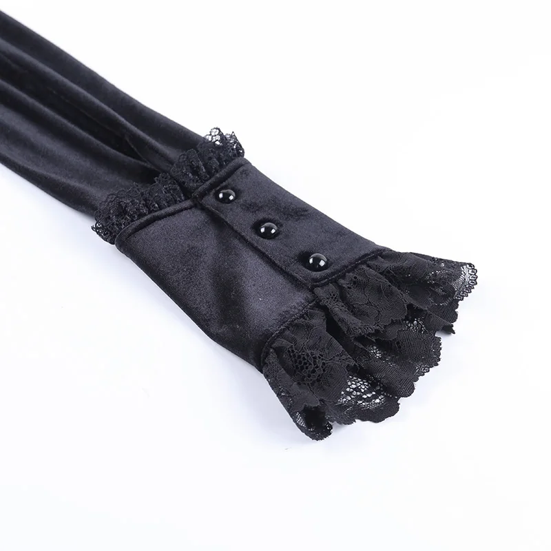 

Gothic Black Vintage Palace Style Lace Splice Pleated Dress Women Goth Punk Dark Long Sleeve Ruffles Slim Christmas Party Dress