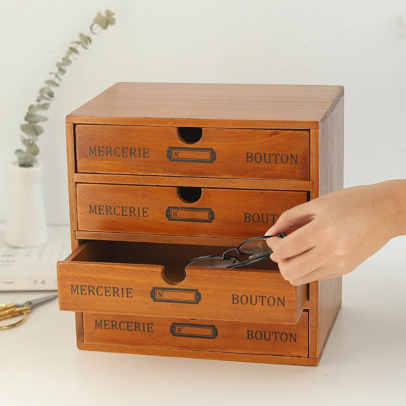 

1//2/3/4 Layer Retro Wooden Drawer Storage Box Office Desktop Cabinet Sundries Finishing Box Drawer Jewelry Cosmetic Organizer