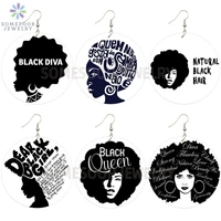 somesoor dear black girl queen diva africa natural hair wood drop earrings afro ethnic print wood dangle jewelry for women gifts