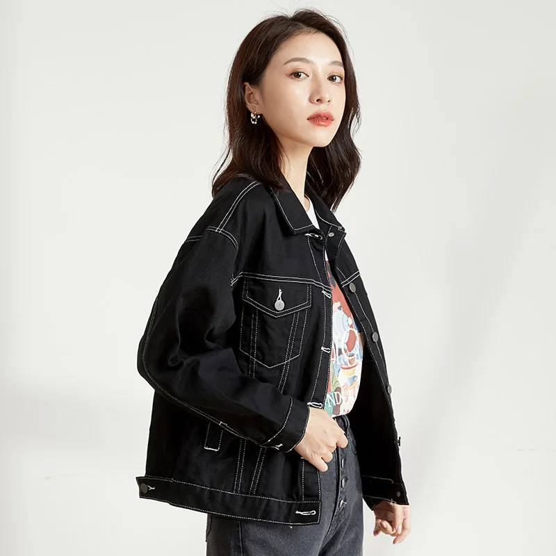 Женская свободная джинсовая куртка LEIJIJEANS классическая черная большого размера