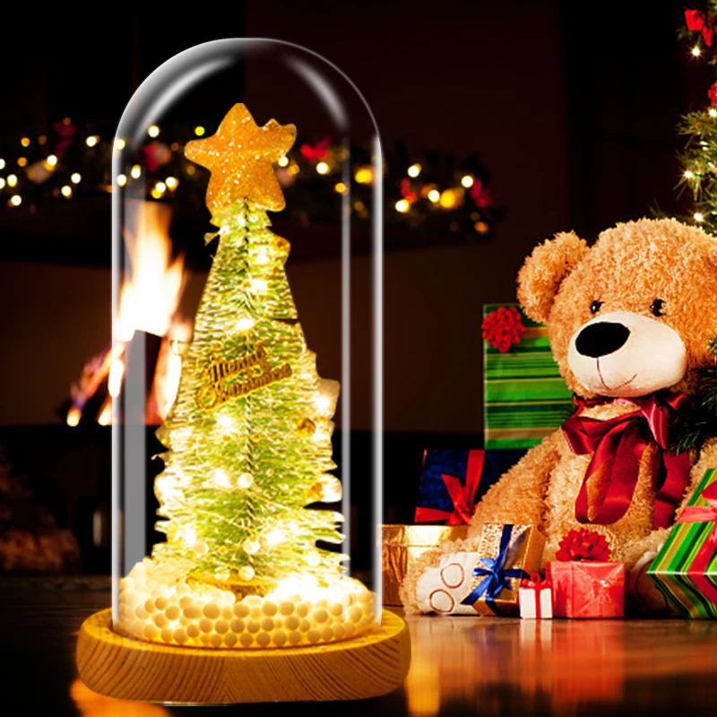 &Aacute;rbol de Navidad Artificial LED bola de cristal 3D artesanal Esfera de vidrio l&aacute;mpara de escritorio luz nocturna regalo de Navidad decoraci&oacute;n del hogar suministros para festivales-4