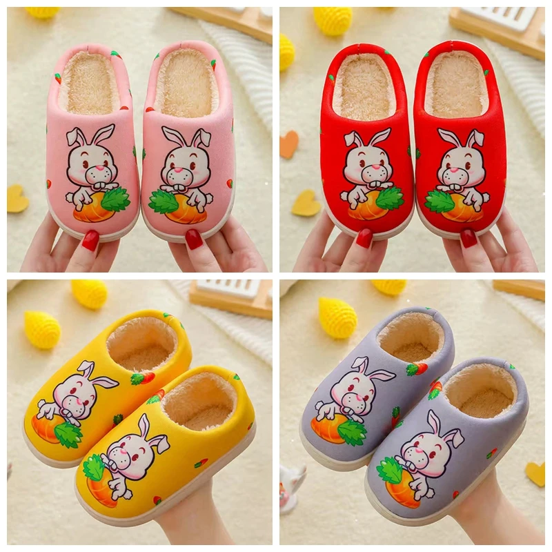 

Cartoon Rabbit Cotton Winter Slippers For Children Autumn Winter Warm Boys Slippers Girls Women Men Indoor Bedroom Home Shoes