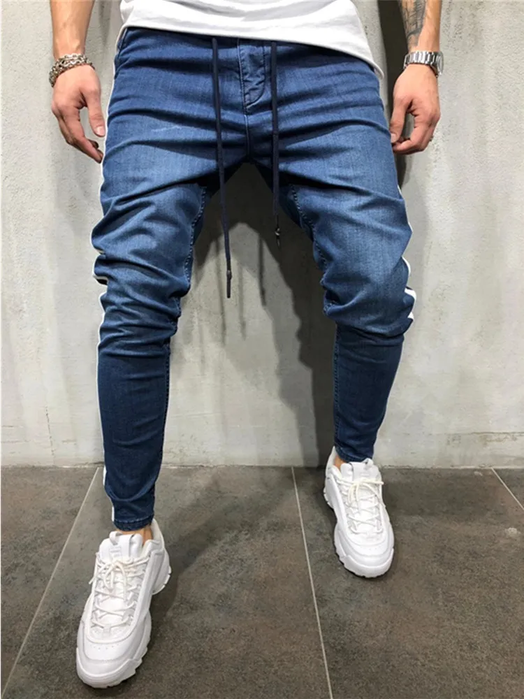 Мужские облегающие джинсы с боковой полосой высококачественные мужские
