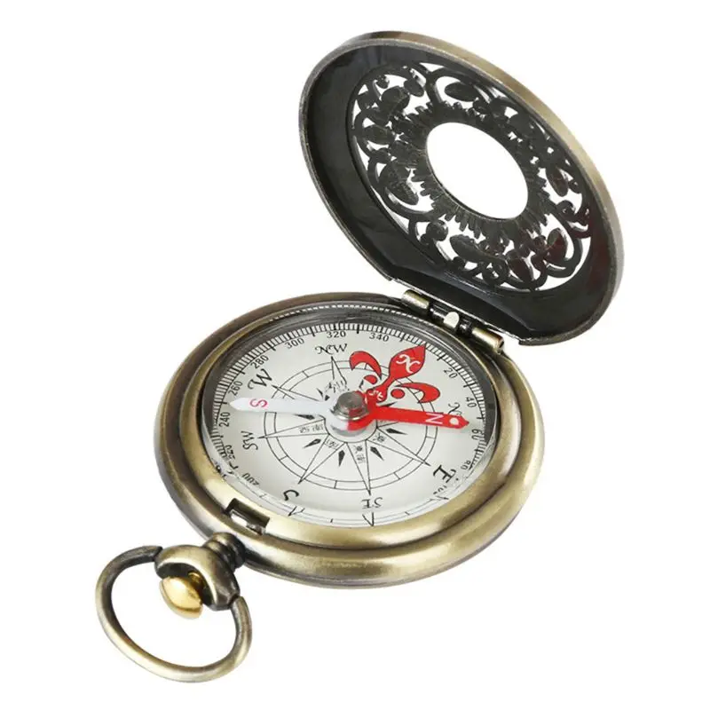 

Vintage Bronze Compass Pocket Watch Design Outdoor Hiking Navigation Kid Gift 24BD