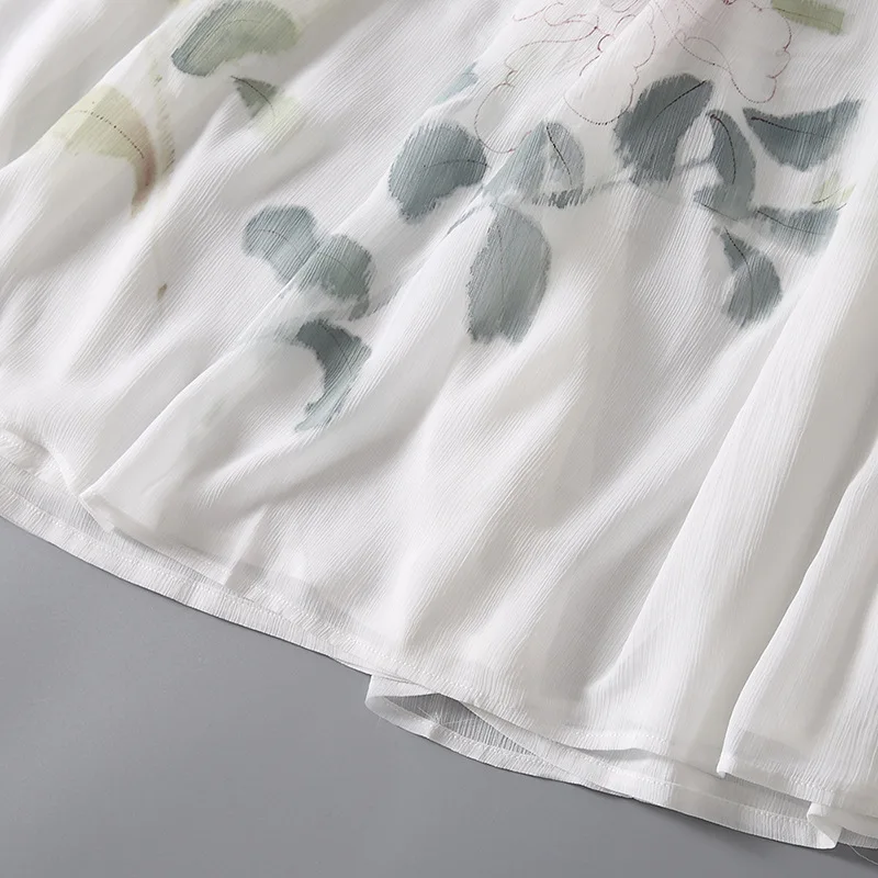 

18 Spring New Artistic Retro Chiffon Pants Hand-Painted Plant Loose Wide-Leg Pants Casual Cropped Pants Wholesale