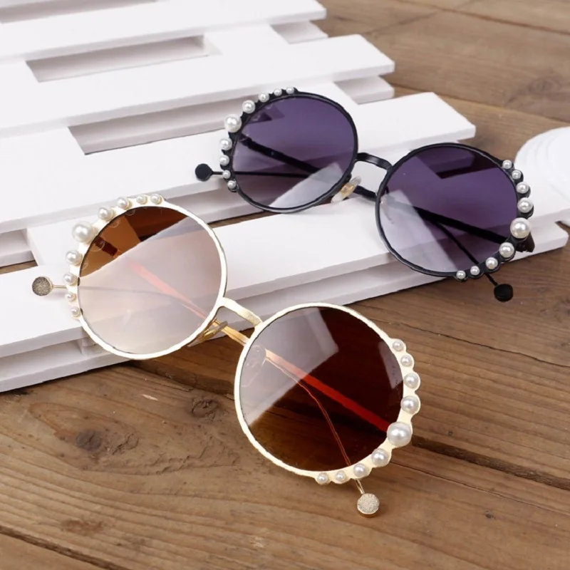 

Kids Round Metal Children Pearl Sunglasses Girl Boy Cute Eyewear Fashion Sun Glasses Shade