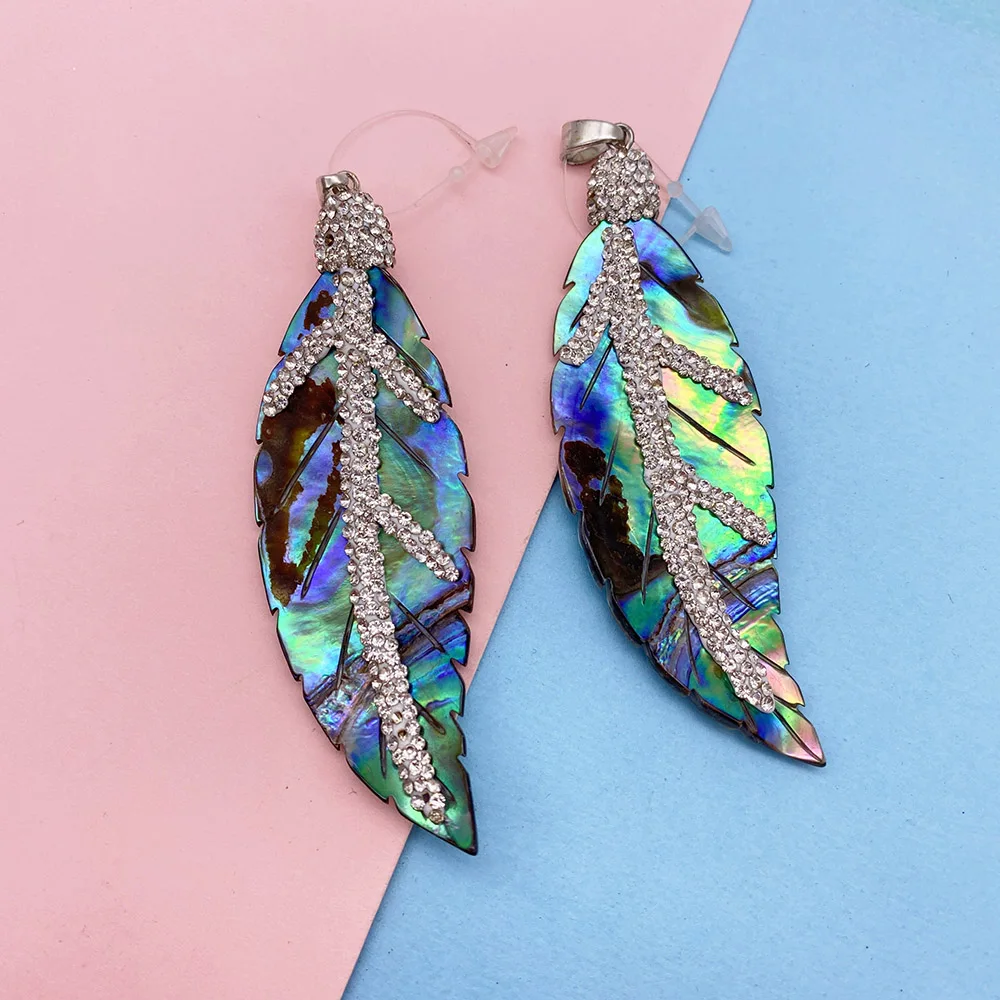 

Abalone Shell Pendant Leaf Shape Shells Rhinestone Designer Charms for Jewelry Making DIY Necklace Earrings Bulk Items Wholesale