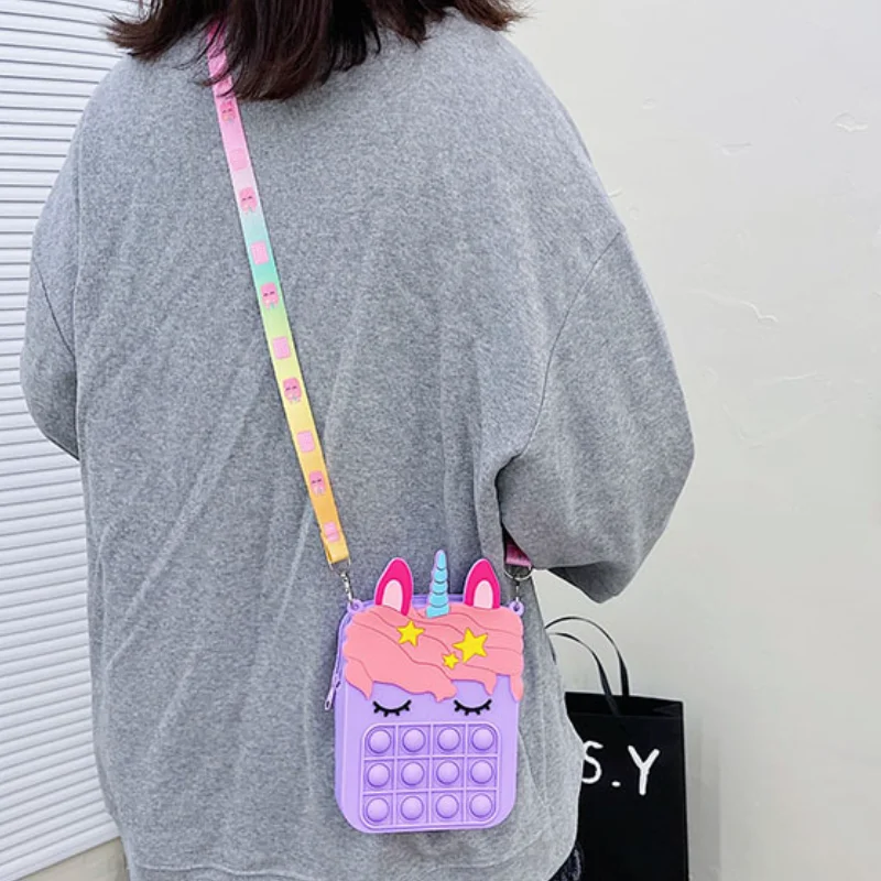 Boys Girls Unicorn Bag New Children Silicone Bubble Puzzle Decompression Toy Bag Kids Wallet Shoulder Bag