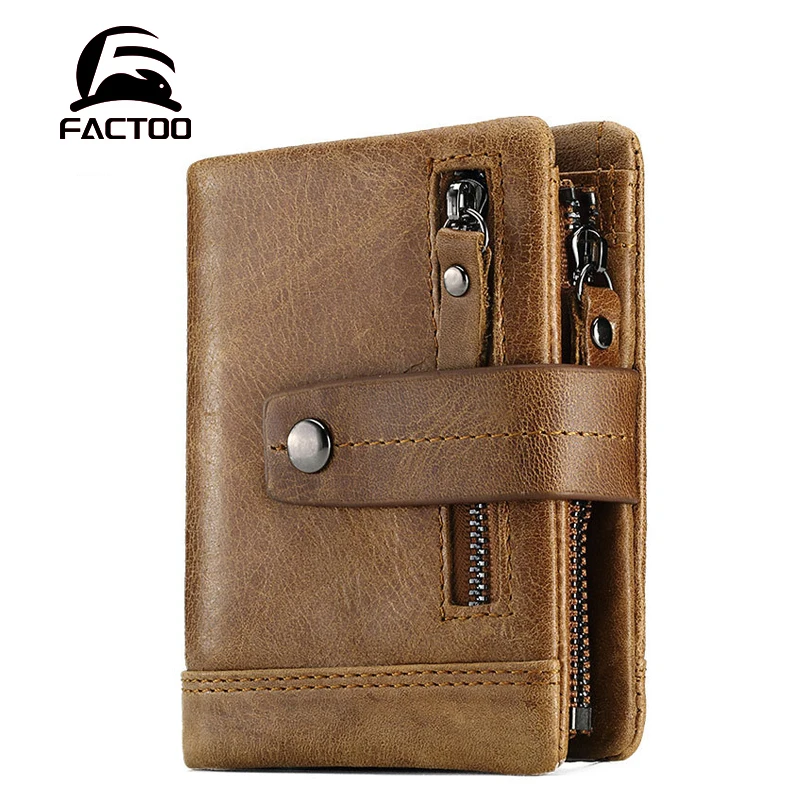 

FACTOO Men's Wallets Card Holder High Capacity Genuine Leather Bag High Quality Vintage Zipper Cowhide Purses Male Money Pocket
