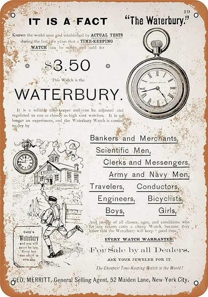 

Waterbury Tin Sign art wall decoration,vintage aluminum retro metal sign