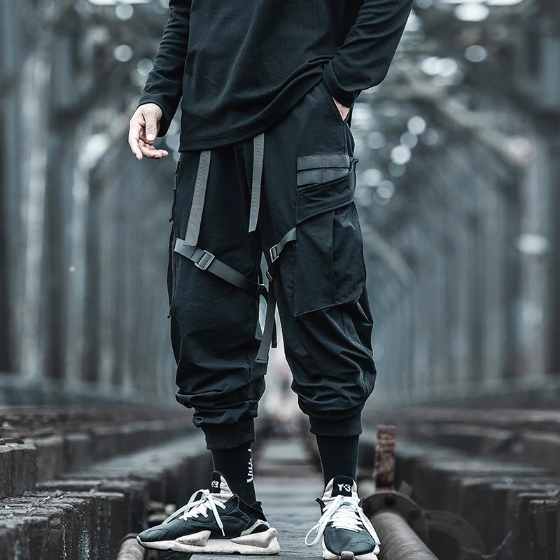 

Брюки-карго мужские с лентами и карманами, тренировочные штаны в стиле Харадзюку, хип-хоп, спортивные джоггеры, тренировочные штаны, уличная...