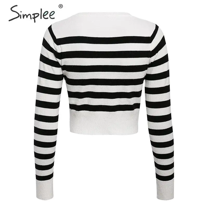 Simplee Striped pullover sweater Women casual long sleeve knitted Sexy o-neck soft ladies streetwear autumn | Женская одежда