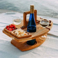 wooden outdoor wine table folding picnic table with glass holder 2 in 1 wine glass rack outdoor portable picnic folding table