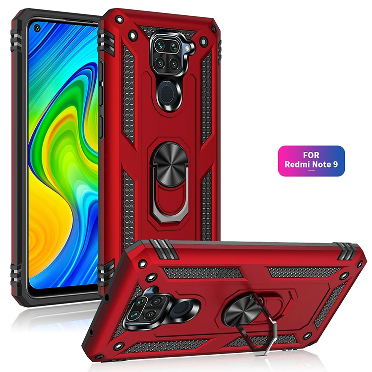 Чехол для Xiaomi Redmi Note 9 Жесткий из поликарбоната с подставкой и кольцом