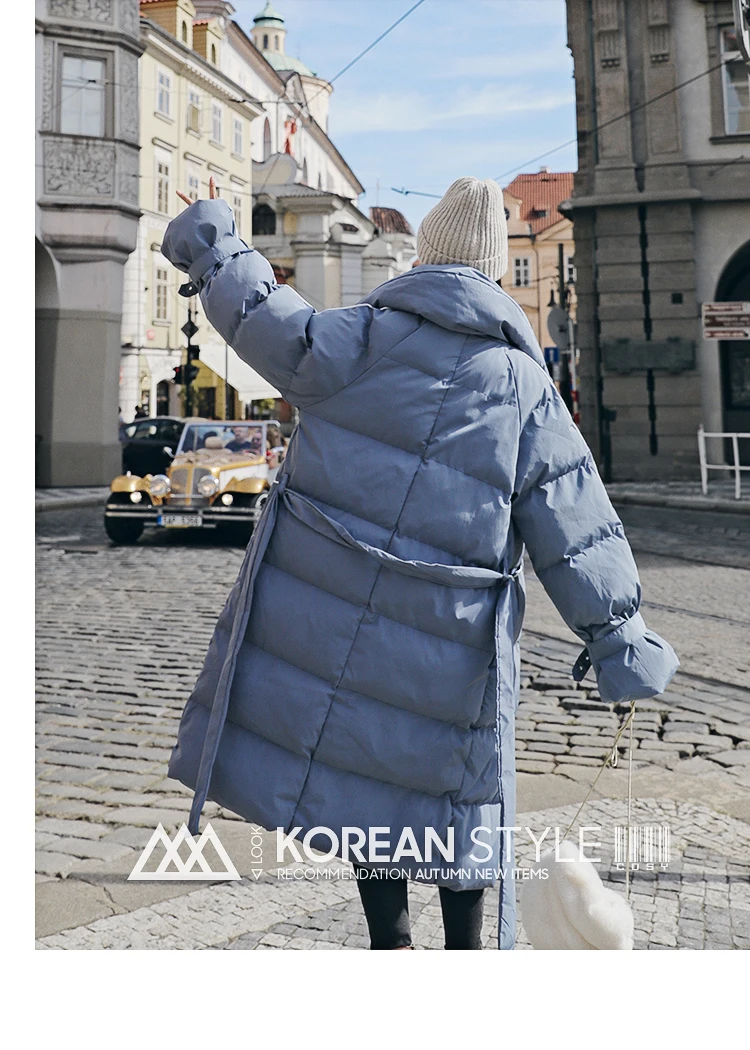 Hong Kong Style Thick Long Lace-up Cotton Coat Women's Winter Style Students Cotton-padded Jacket down Feather Cotton-padde