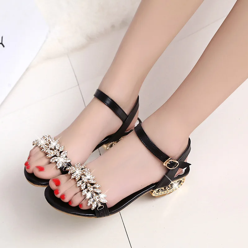 

Spring And Summer 2020 New Low Heel Rhinestone Women's Sandals Sexy Square Heel Open Toe Slip All-Around Women's Shoes