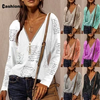 size 5xl womens top streetwear long sleeve t shirt fashion zipper letter print tees shirt autumn casual pullovers femme