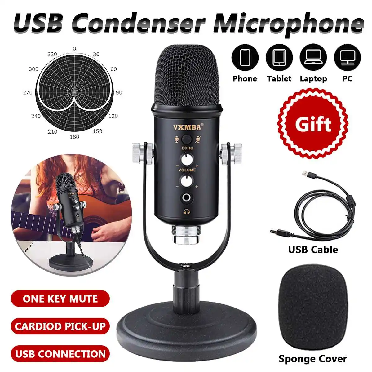 

USB Microphone Stand Gaming Live Streaming Condenser Microphone Karaoke Mic Set Professional Mute for Recording PC Computer Chat