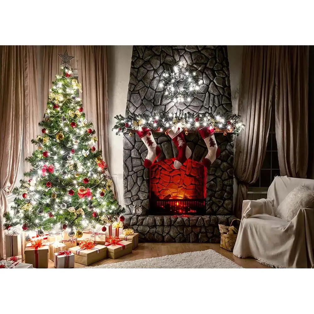 Фон для студийной фотосъемки новорожденных с изображением рождественской елки |