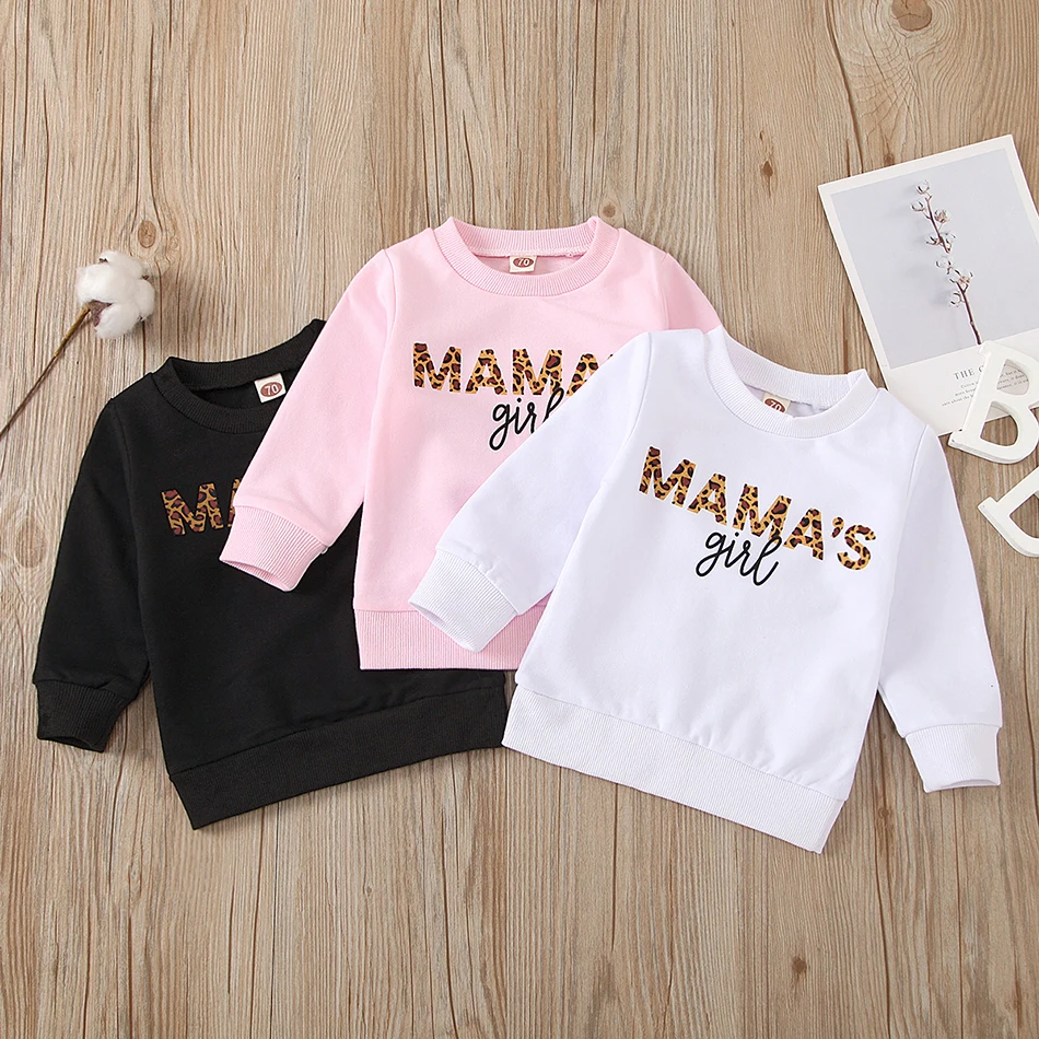 

Infant Newborn Baby Girls Hoodie Tops Long Sleeve Spring Autumn Shirts Leopard Letter Mama Tops Outfits 0-4Years
