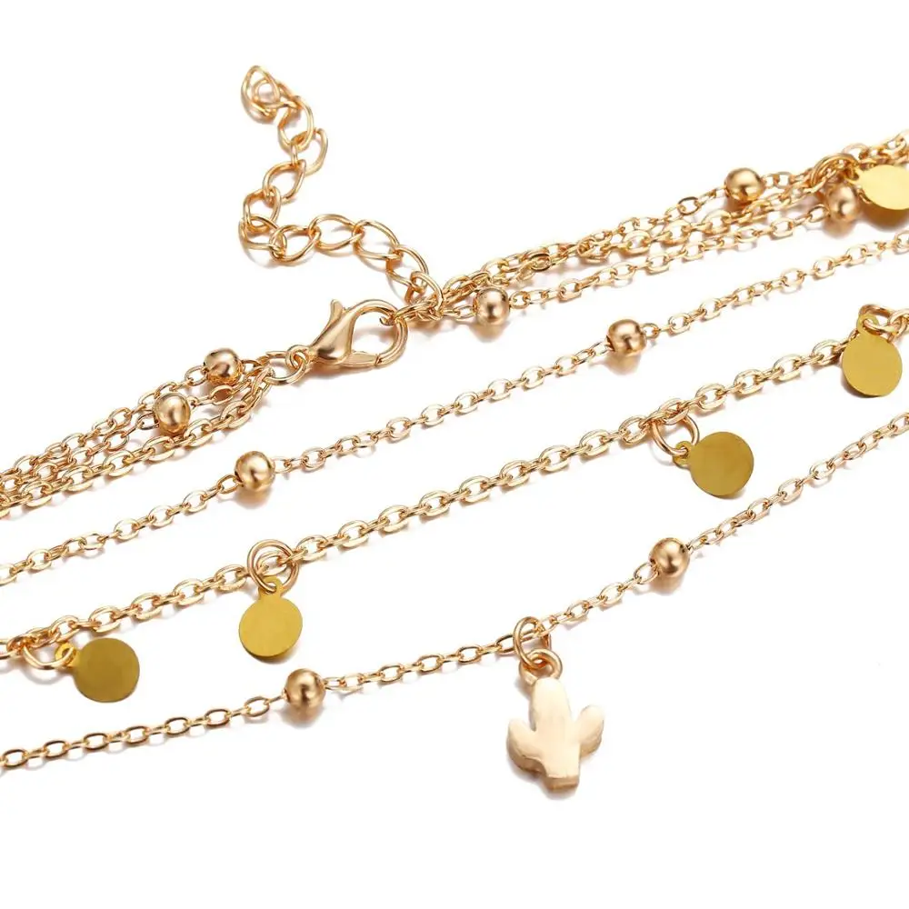 

1pc Bohemia Style Multi Layers Heart Charm Pendant Choker Necklace 18K Gold Color 3Layers Tassel Statement Necklace Jewelry
