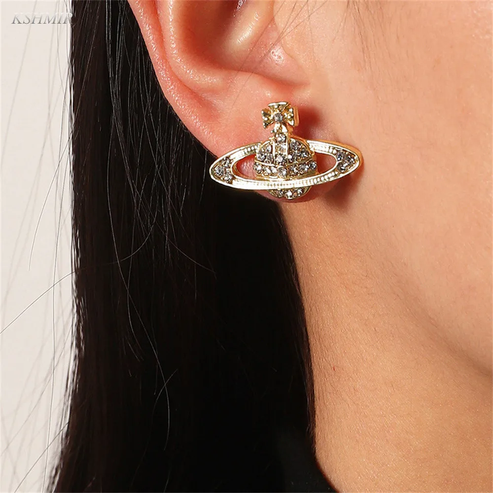 

New Saturn rhinestone earrings female Korean jewelry simple fashion planet jewelry gift wholesale