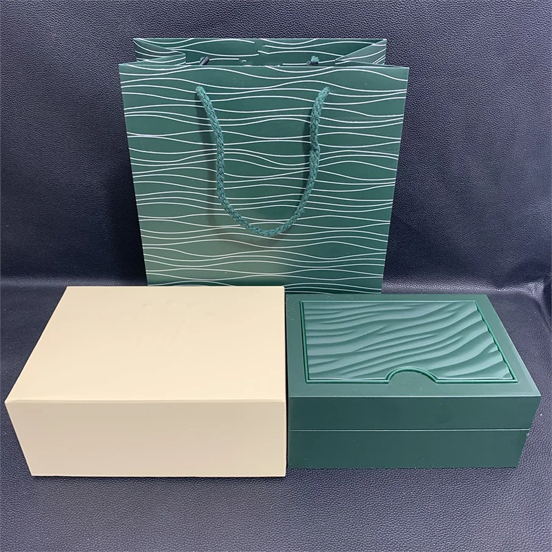 

Top Quality Dark Rol Green Watch Box Gift Woody Case Watches Booklet Card Tags and Papers In English Watches Boxes for Rolexable