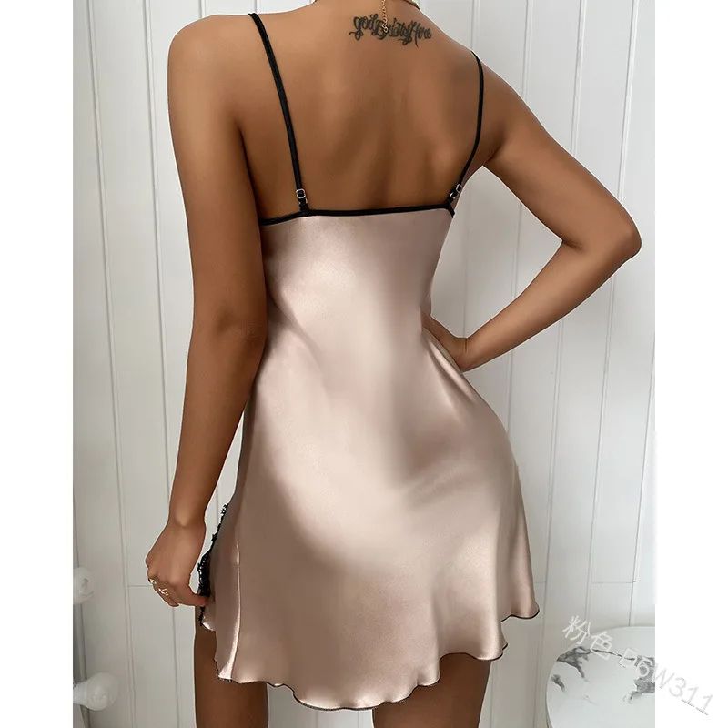 

2021 Sexy Female Satin Nightgown Lady Spaghetti Strap Night Dress Women Nighties Sleeveless Sleepwear Nightwear Bridesmaid Dress