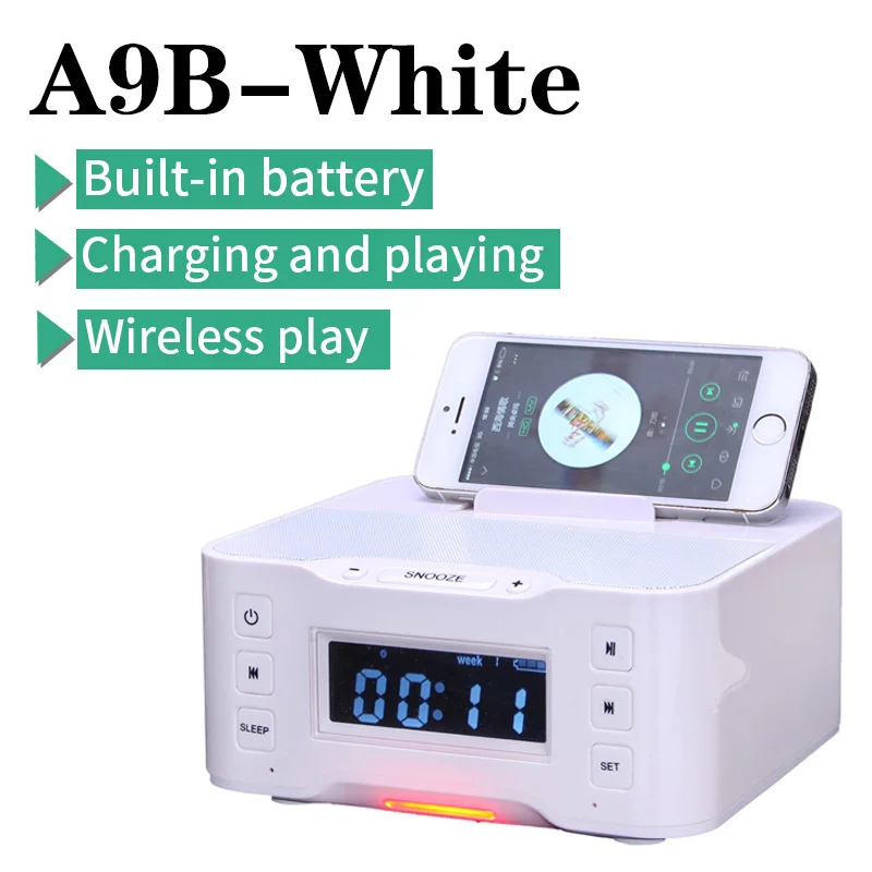 Док-станция А9 с ЖК-подсветкой для micro-USB смартфонов, iPhone 6, любых мобильников(USB-А разъем). Bluetooth-"свободные руки", FM-приемник, USB-флеш плеер, будильник - Цвет: A9B White