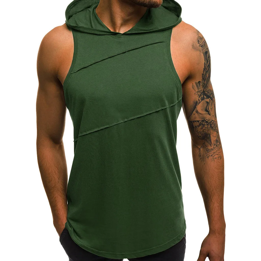 

Summer New Men's Splicing Cotton Loose Waistcoat European and American Long Fitness Sports Elastic Top T-shirt