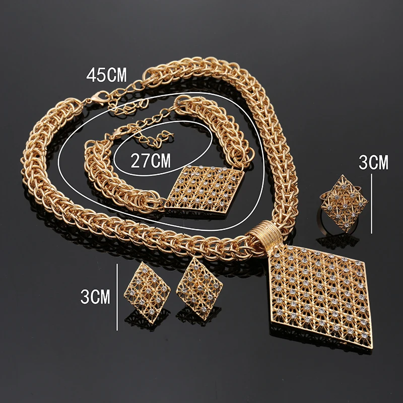 

Fani Fashion Wedding Woman Costume Bridal Jewelry Set Dubai Gold Mysterious Charming Necklace earrings bracelet ring Jewelry set