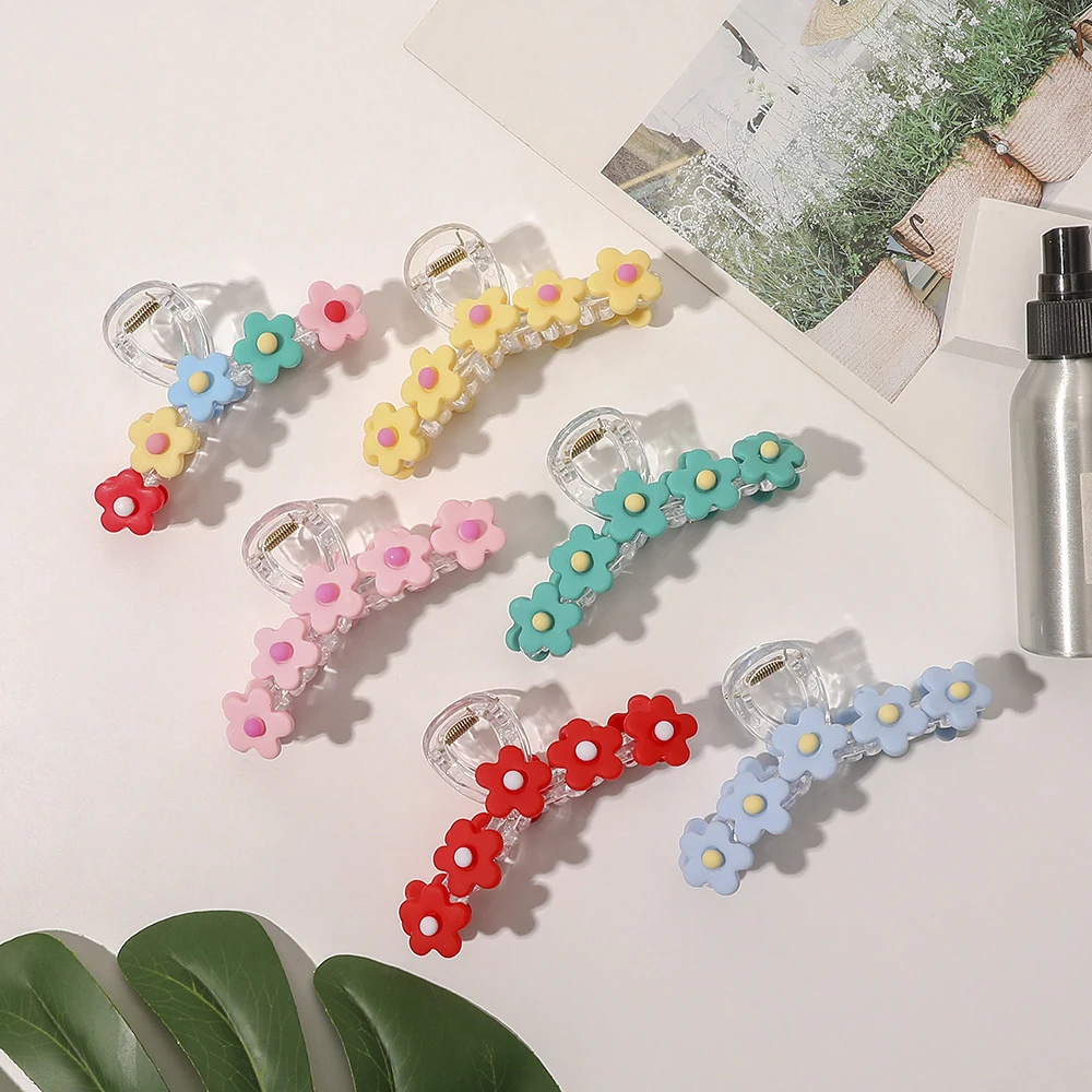 

Temperament Sweet And Colorful Flower Shark Clip Catch Clip Headdress Hair Catch Back Head Hairpin Hair Accessories