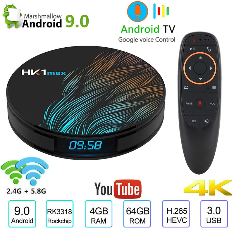 Android 9 0 HK1 MAX Mini Smart TV Box 2 4G/5G Wifi четырехъядерный BT 4 телеприставка медиаплеер 4G 32G 64G PK