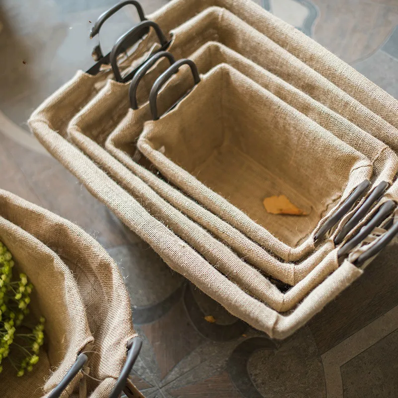 

Storage basket Iron wire linen debris sorting basket American rough industrial wind book magazine