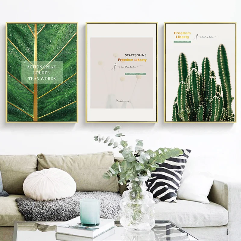 

Green Leaf Plants Cactus Flower Poster Prints Minimalist Decoration Art Canvas Painting Wall Picture for Living Room Home Decor