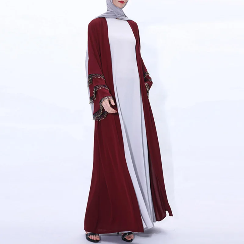 Новое мусульманское арабское Средний Восток женское вечернее платье Кардиган красочные тюлевые бусины малайзийская одежда с длинным рука...
