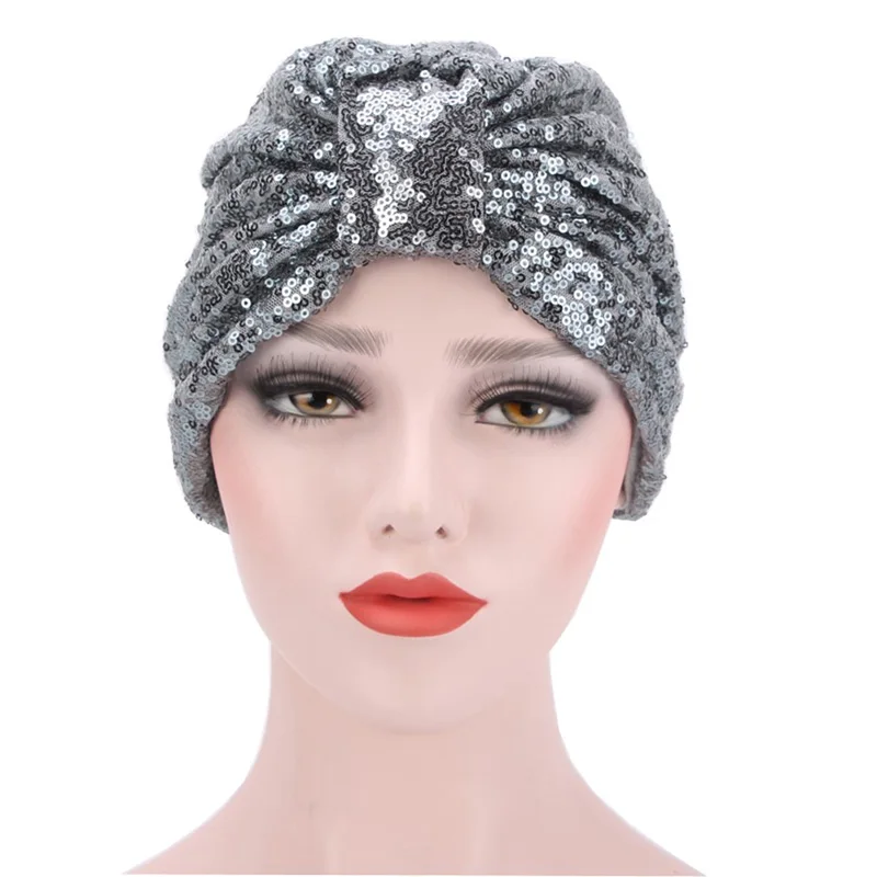 

Shining Beanie Lady Sequin Muslim Hat Hijab Head Scarf Turban Elastic Night Cap Bonnet Hats Reusable Women Headband Headdress