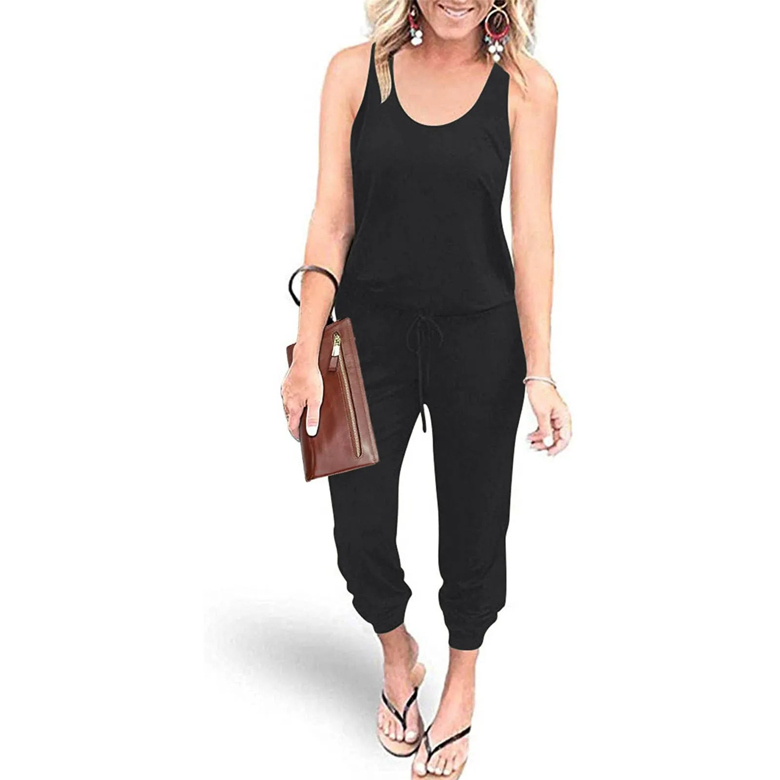 

Women Jumpsuits One Shoulder Batwing Sleeve Elastic Waist Long Jumpsuit With Pockets Vintage Female Bodycon Jumpsuits Black