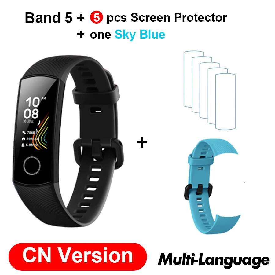 CN N Sky Blue N Film Браслет для Honor Band 5, умный Браслет, 5 оксиметров, волшебный цвет, сенсорный экран, для плавания, для обнаружения сердечного ритма, сна, сна - Цвет: CN N Sky Blue N Film