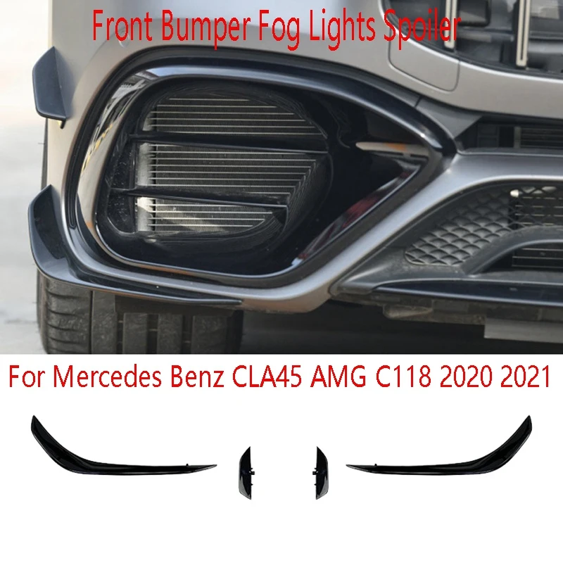 

Front Bumper Spoiler Glossy Black Fog Lights Decorative Cover for Mercedes Benz CLA45 AMG C118 2020 2021