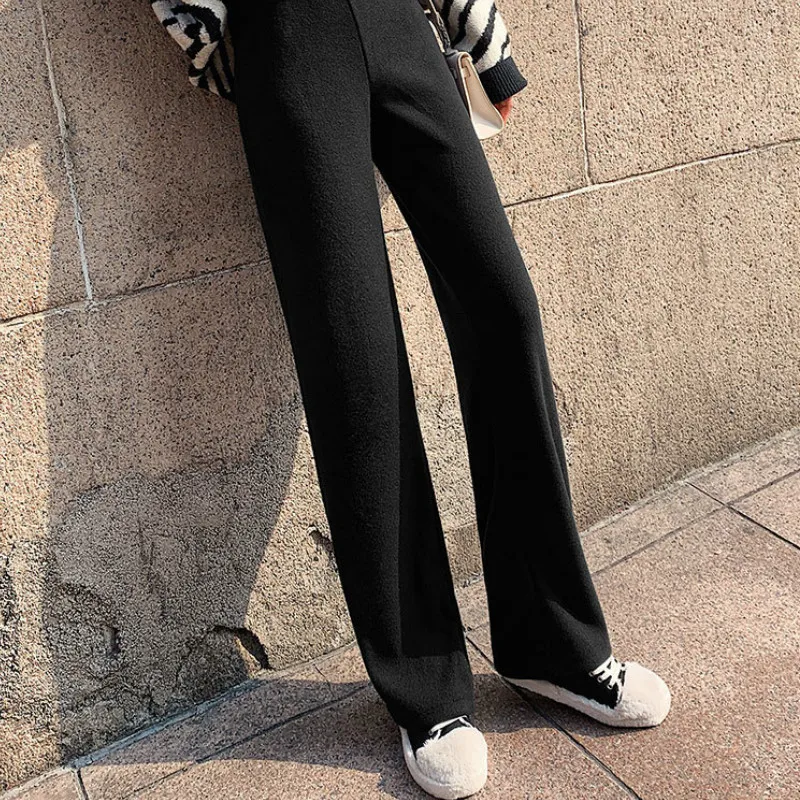 

Women's Casual Pants Oversized Solid Straight Hanging Well Wide Leg Pants Loose Empire Drawstring Waist Trousers Autumn Winter